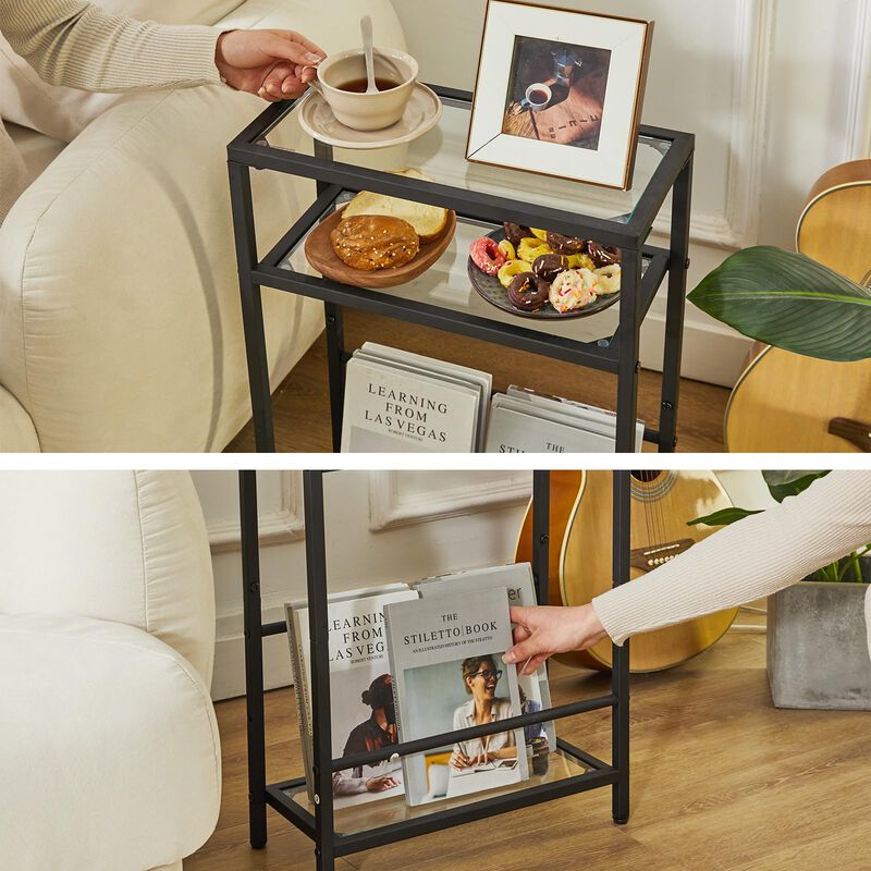 IBUYKE Narrow Side Table with Storage Shelf, 3 Tier Slim End Table,Modern Sofa Table, Small Nightstand, Telephone Table for Smal