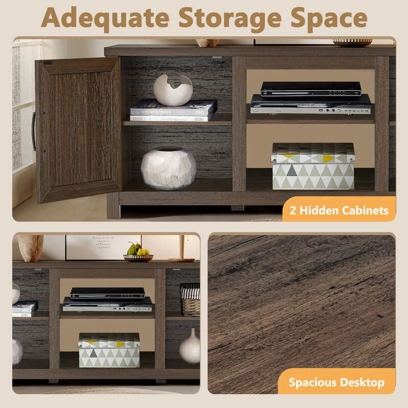 58" Farmhouse TV Stand with Open Storage Shelves and Cabinets for TV up to 65"