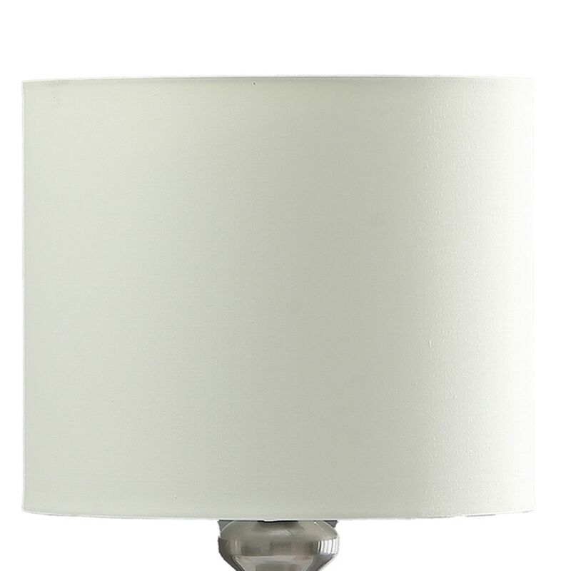 Omi 25 Inch Table Lamp, Drum White Shade, Sleek Modern Brushed Silver Body - Benzara