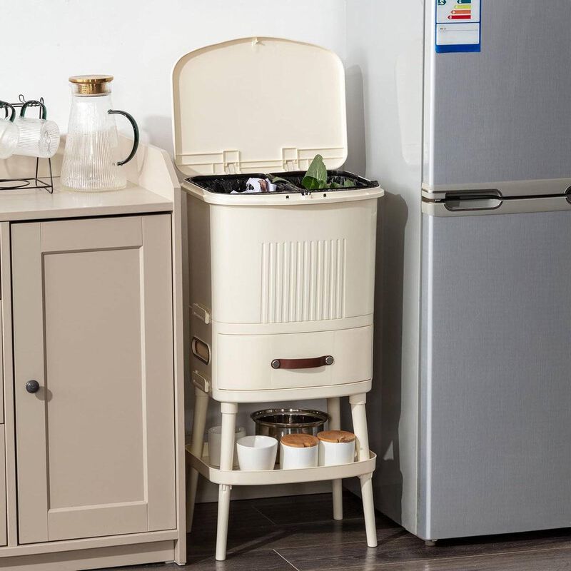 8 Gallon Elevated Trash Kitchen Can with Lid and Storage Shelf image number 2