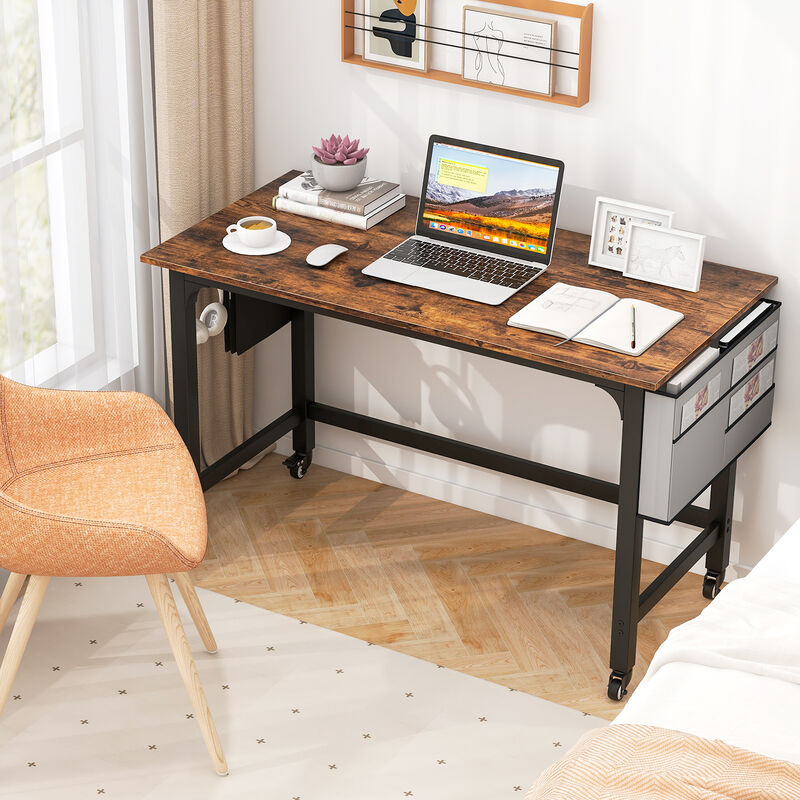 48" Rolling Computer Desk with Heavy-duty Metal Frame for Home and Office