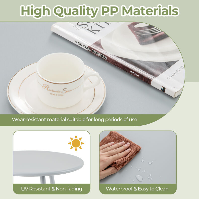 All-Weather PP Patio Conversation Set with Round Coffee Table and 2 Chairs for Outdoor Relaxation