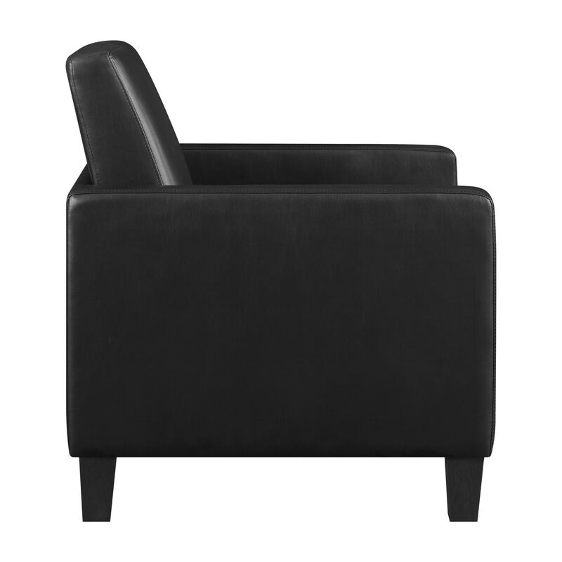 34 Inch Modern Accent Chair, Angled Back, Modern Style, Black Faux Leather-Benzara