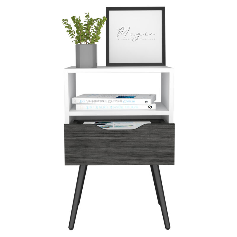 DEPOT E-SHOP Emma Nightstand, Superior Top, Four Legs, One Open Shelf, One Drawer, Dark Walnut