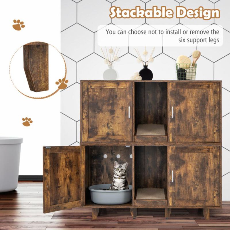 Hivvago 2-Door Cat Litter Box Enclosure with Winding Entry and Scratching Board