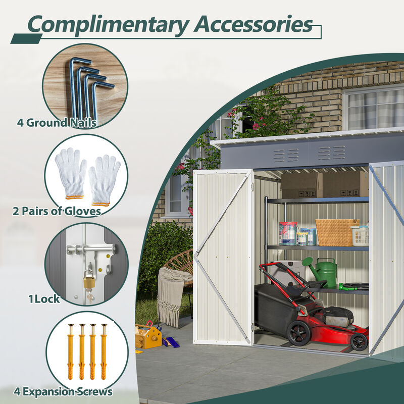 WOW PIONEER Durable 6'x4' Outdoor Metal Storage Shed with Lockable Door & Floor Frame for Garden Tools, Backyard Supplies and Multi-Purpose Outdoor Use image number 6