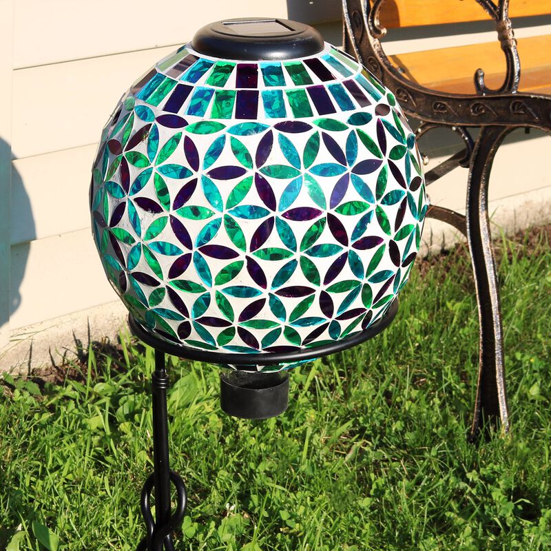Sunnydaze Cool Blooms Glass Gazing Ball with Solar Light - 10 in image number 1