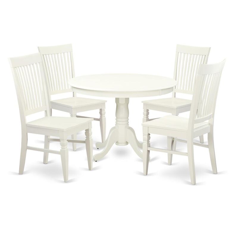 5 Pc set with a Round Dinette Table and 4 Wood Dinette Chairs in Linen White