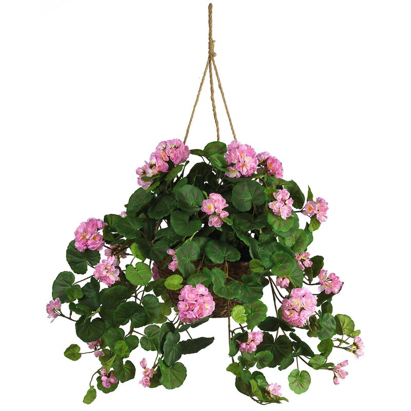 Nearly Natural Geranium Hanging Basket - Pink