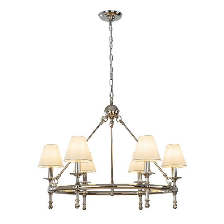 Vintage 6-Light Classic Chandelier With White Fabric Shades