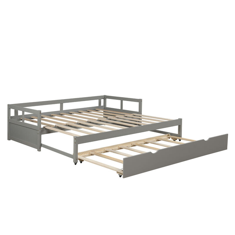 Whisen Wooden Daybed with Trundle, Extendable Twin to King Daybed Frame image number 6