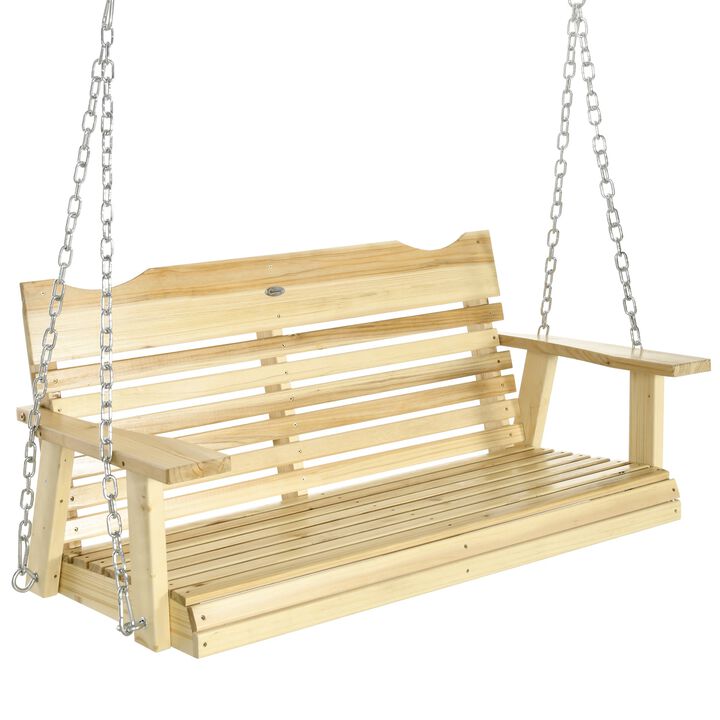 2-Seater Porch Swing, Hanging Outdoor Swing Bench with Metal Chains and Wide Armrests, for Deck, Patio, Garden, Backyard