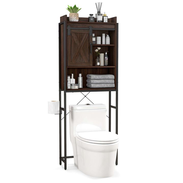 Costway Over-The-Toilet Storage Cabinet Bathroom Organizer w/ Sliding Barn Door Espresso