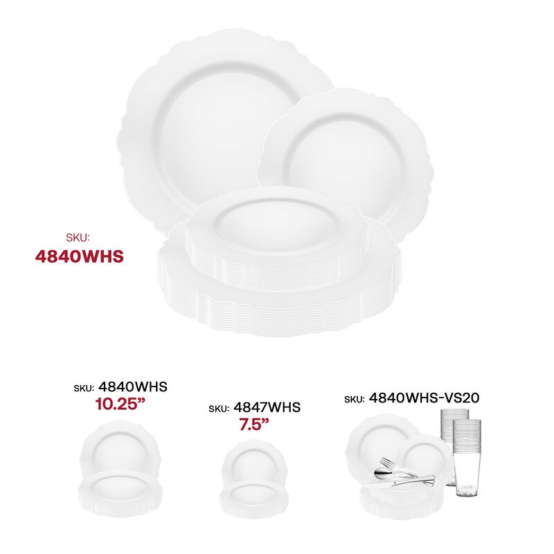White with Silver Rim Round Blossom Plastic Dinnerware Value Set (40 Sets) image number 6