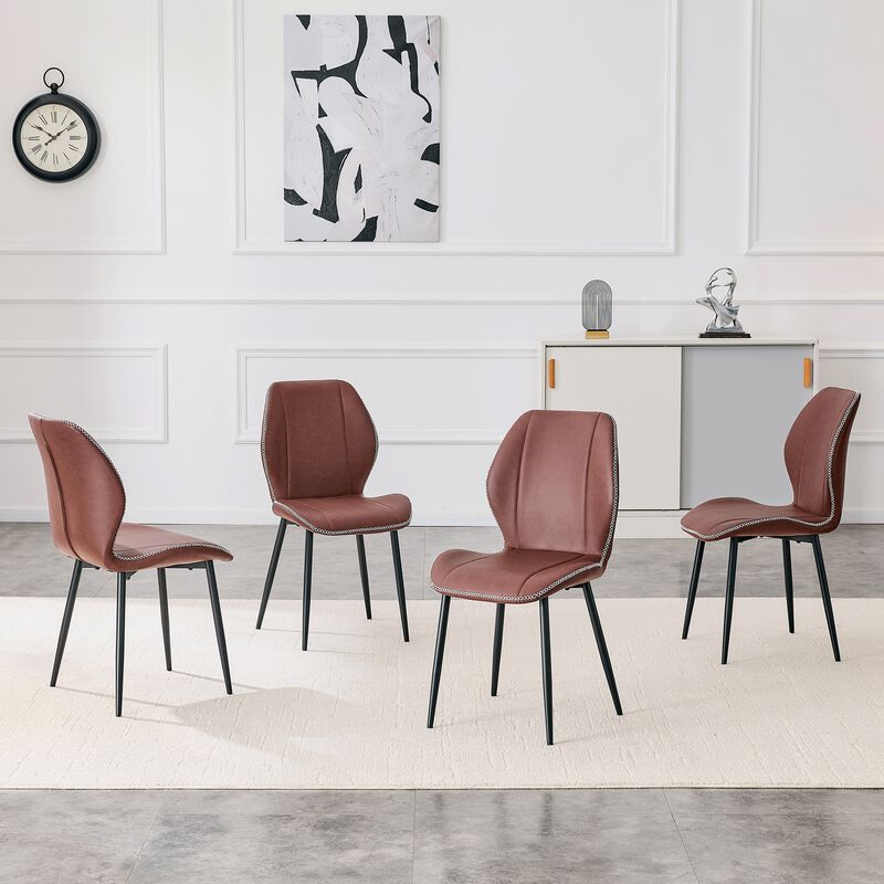 Whisen 4-Pack PU Leather Dining Chairs with Adjustable Feet, Metal Frame, Light Luxury Upholstered Chairs for Dining Room, Office, Study image number 2