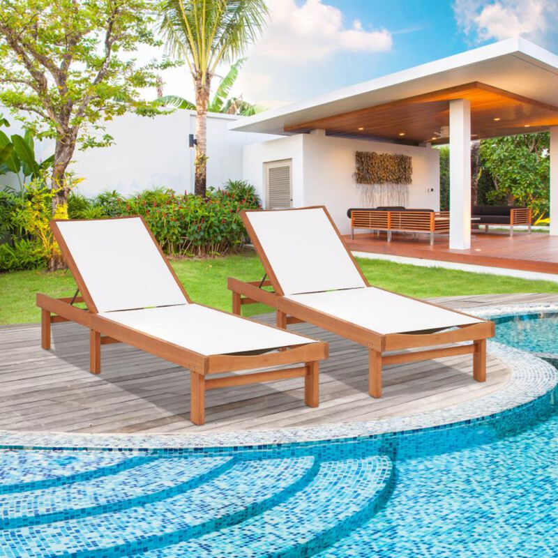 Hivvago Outdoor Wood Chaise Lounge Chair with 5-Postion Adjustable Back