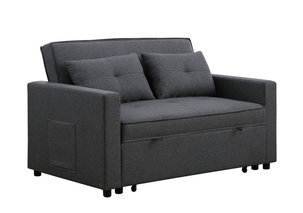 Streamdale Zoey Dark Gray Linen Convertible Sleeper Loveseat With Side Pocket