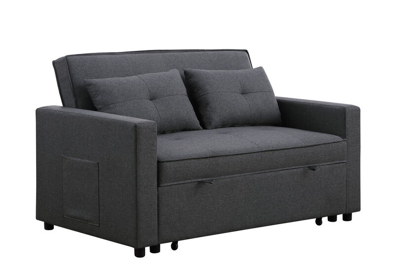 Streamdale Zoey Dark Gray Linen Convertible Sleeper Loveseat With Side Pocket