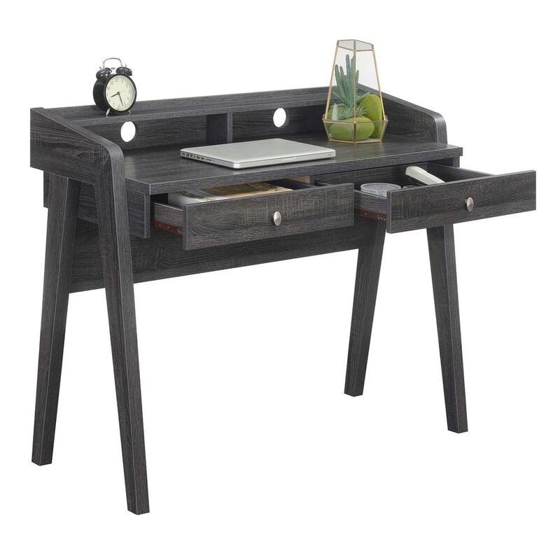 Convenience Concepts Newport Deluxe 2 Drawer Desk with Shelf, Weathered Gray