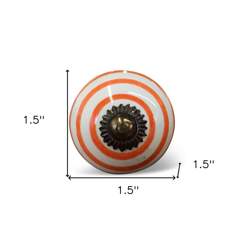 HomeRoots Set of Eight Orange And White Ceramic And Metal Drawer Pull Knobs image number 4
