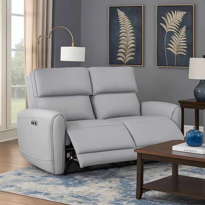 Jero Power Motion Recliner Loveseat, USB Port, Light Gray Faux Leather
