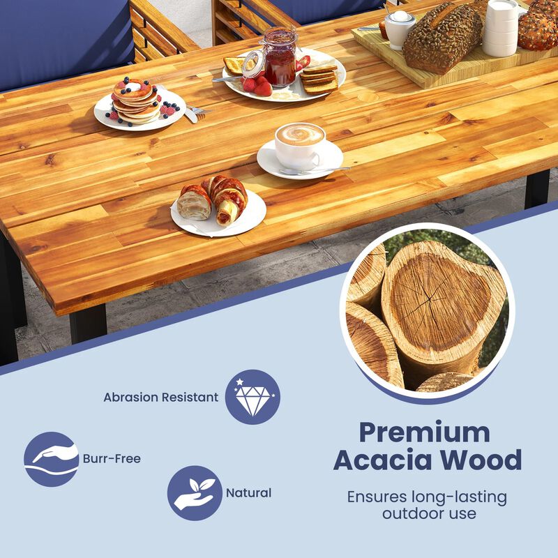 Mondawe 7-Piece Outdoor Patio Dining Set,1 Acacia Wood Table With Umbrella Hole & 6 Cushioned Chairs