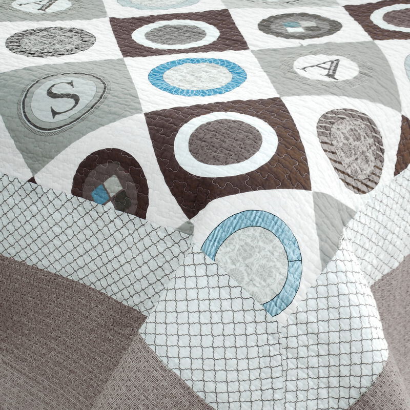 Queen Size 3-Piece Cotton Vermicelli Quilted Printed Quilt Set with Matching Pillow Shams image number 4