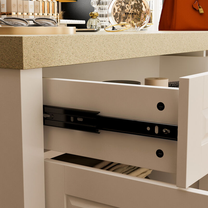 FUFU&GAGA Dresser with Storage & Drawers, MDF Construction with Stone-like Finish (61" W x 37.4" H x 29.1" D)Stone Pattern Top