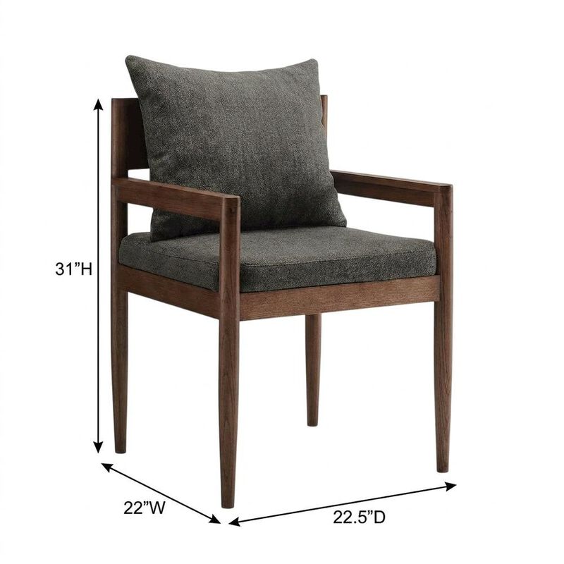 Wood Dining Armchair with Cushioned Seat for Kitchen or Dining Room, Charcoal image number 2