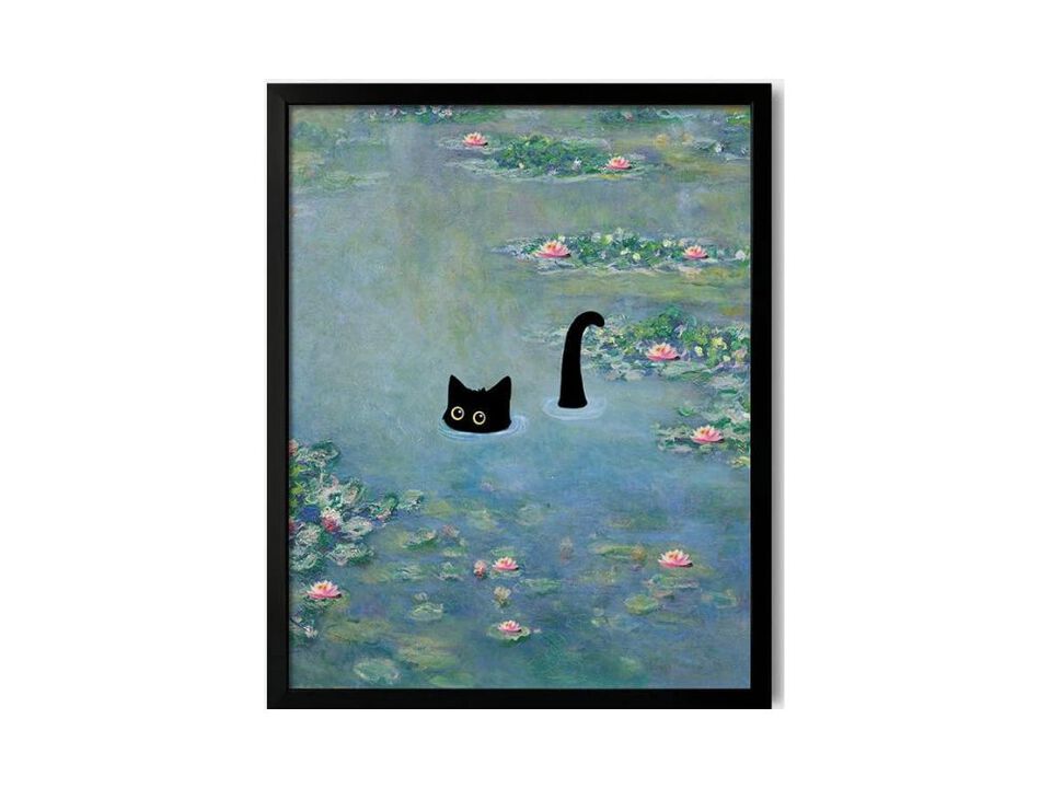 Cat Wall Art Monet Canvas Funny Vintage Decor for Bedroom Living Room Bathroom