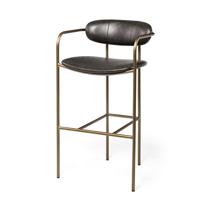 Faux Leather and Steel Bar Height Chair with Footrest for Kitchen Island or Home Bar
