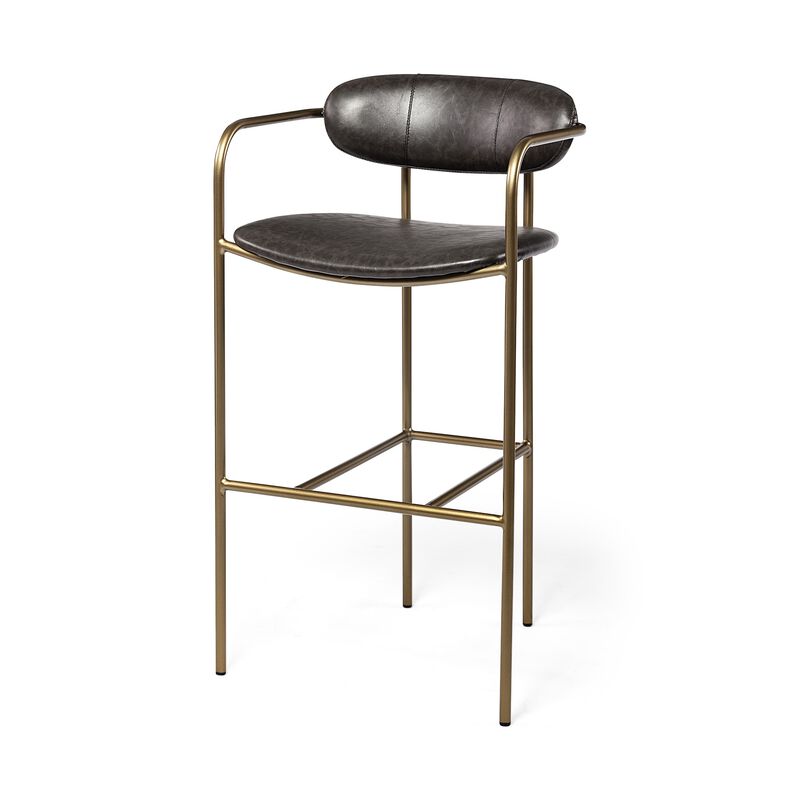 Faux Leather and Steel Bar Height Chair with Footrest for Kitchen Island or Home Bar
