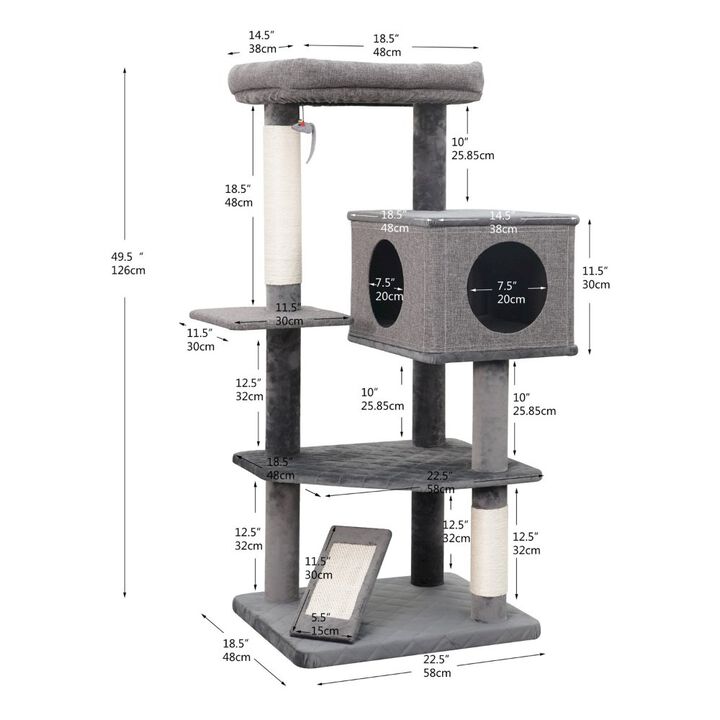 Catry 4-Level 49" Linen & Plush Cat Tree with Natural Sisal Scratchers, Spacious Condo
