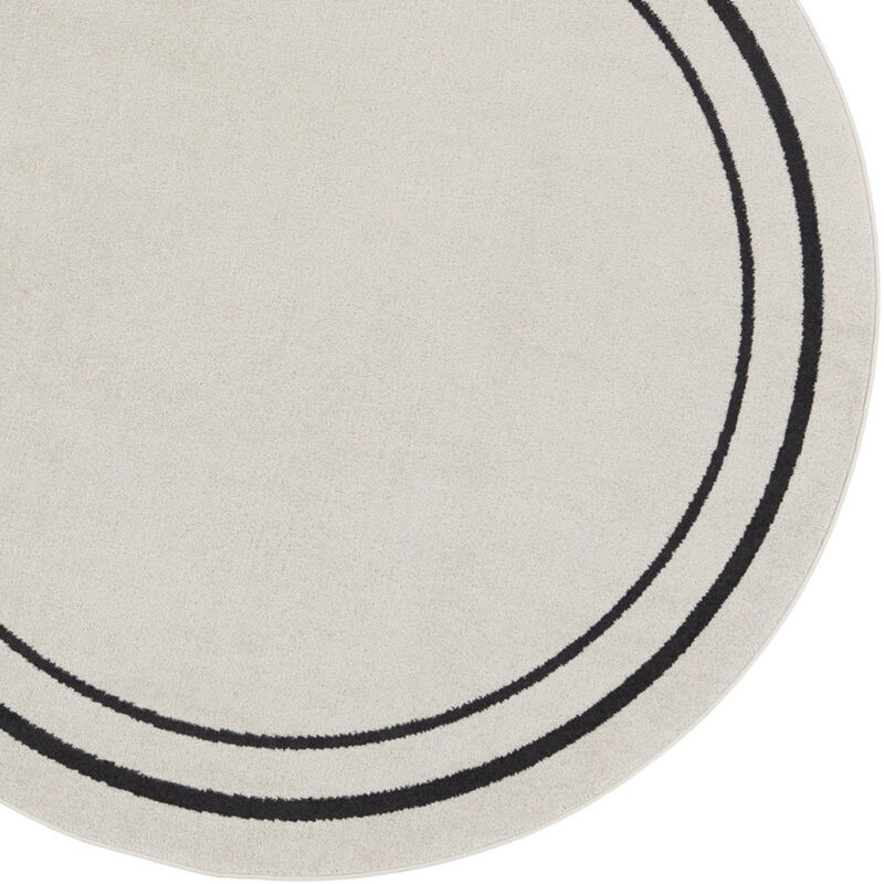 HomeRoots 4' Ivory And Black Round Indoor Outdoor Area Rug image number 2