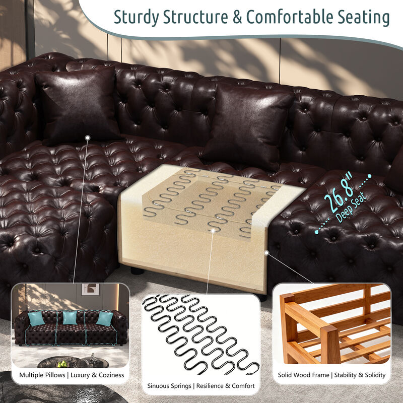 Whisen 77" Modern Modular Sofa with 2 Ottoman, Faux Leather Upholstered, for Living Room image number 6