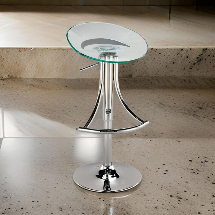 Vera 19-29 Inch Counter Height Stool, Round Swivel Adjustable, Chrome Clear