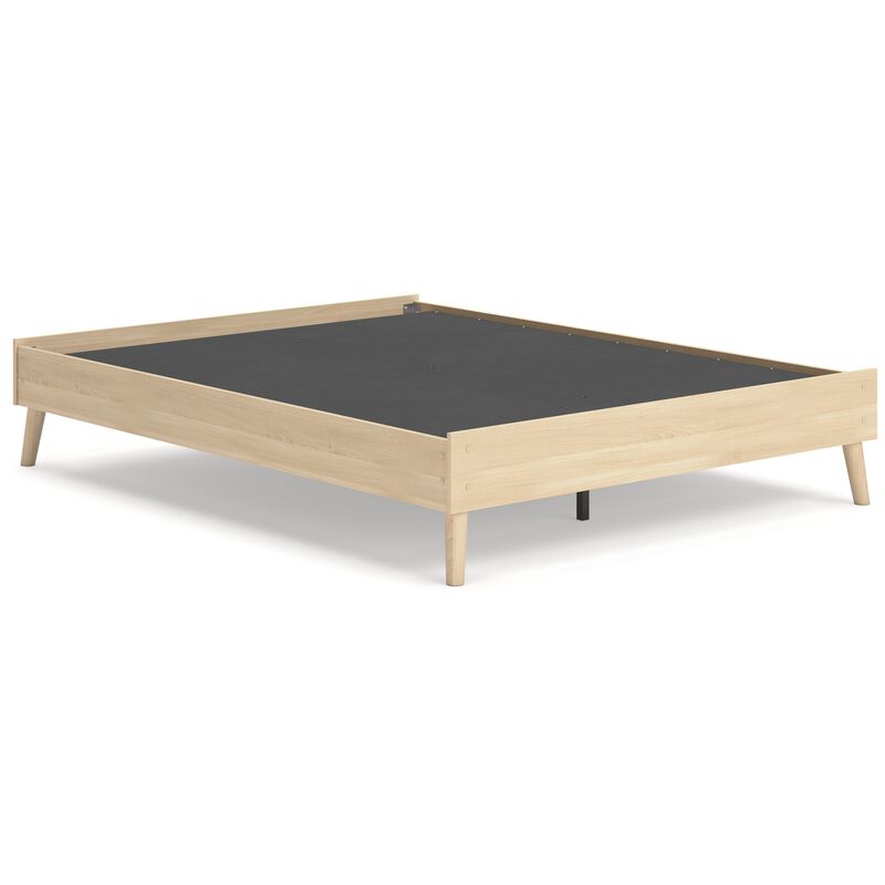 Abis Queen Platform Bed, Natural Brown Wood, Low Profile Tapered Legs - Benzara