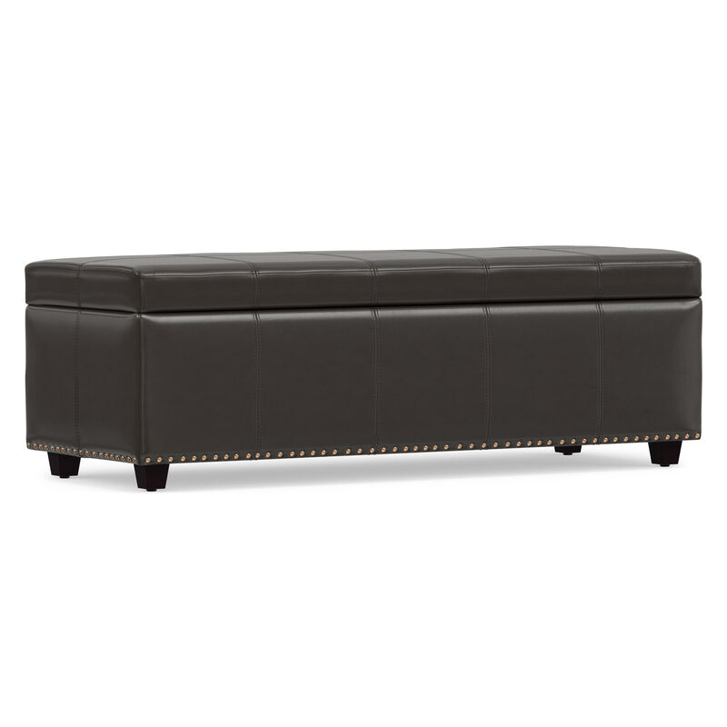 Kingsley 48 inch Wide Transitional Rectangle Large Storage Ottoman in Coffee Brown Vegan Faux Leather, Assembled image number 7