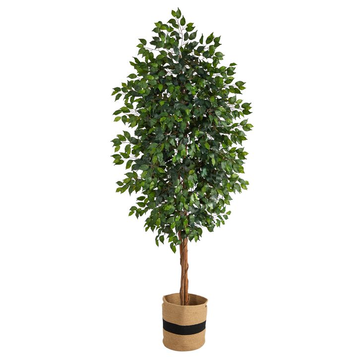Hivvago 8 Feet Ficus Artificial Tree in Handmade Natural Cotton Planter