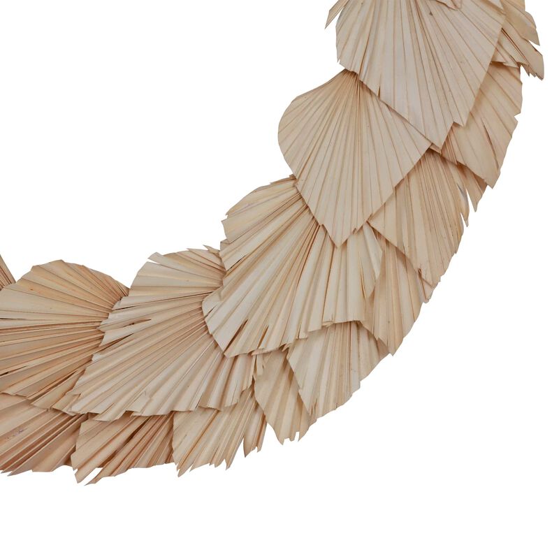 Vickerman Natural Botanicals 24" Bleached Palm Spear Wreath. This wreath measures 24 inches in diameter. It features bleached palm spear leaves on a coco fiber base. This is a dried and preserved natural product. image number 1