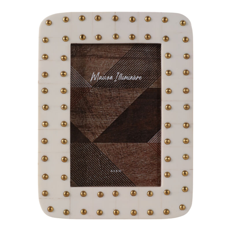 4x6" Brass Dot Border Photo Frame, Ivory/ Gold image number 0