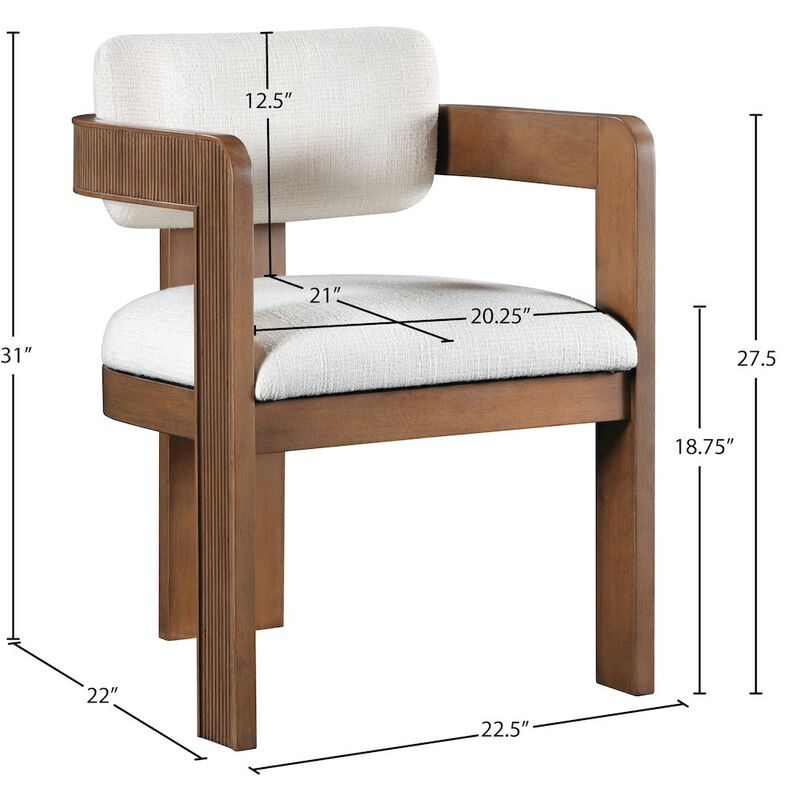 Meridian Furniture Sacha Cream Linen Textured Fabric Dining Chair, Set of 2