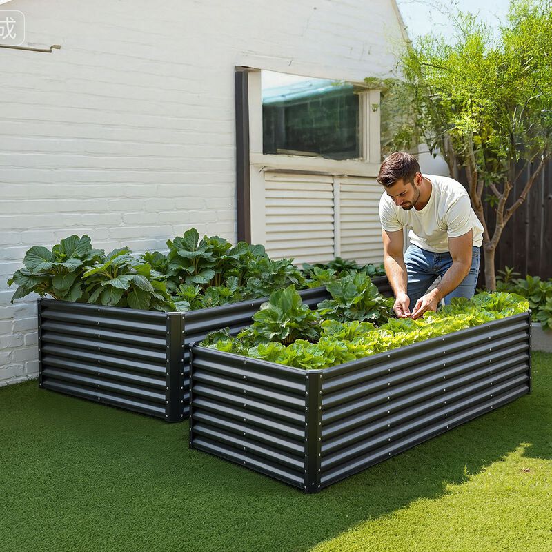 Large Outdoor Raised Garden Bed Planter Box for Vegetables and Flowers-Dark Grey image number 1