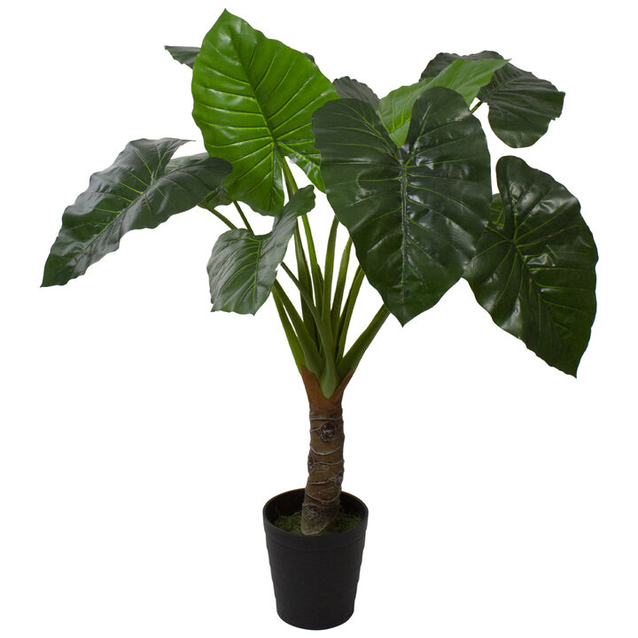 51" Potted Green Wide Leaf Taro Artificial Floor Plant