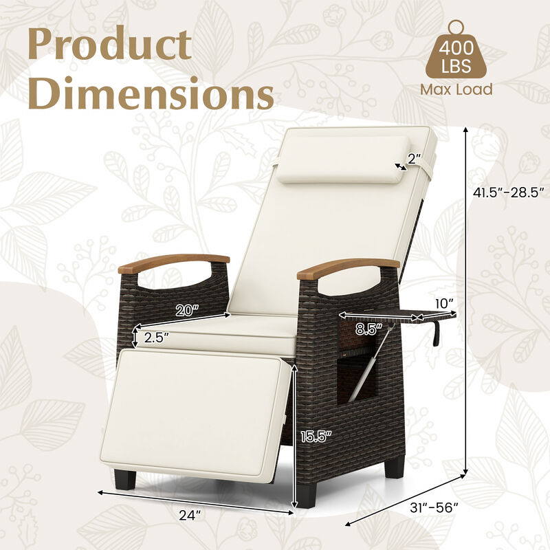 Patio Wicker Recliner Chair with Adjustable Backrest and Footrest for Outdoor Comfort