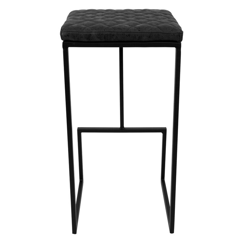 LeisureMod Bar Stool Upholstered in Leather with Diamond-Shaped Stitch Design and Powder-Coated Metal Sled Base for Modern Home, Kitchen, Bars Quincy Collection