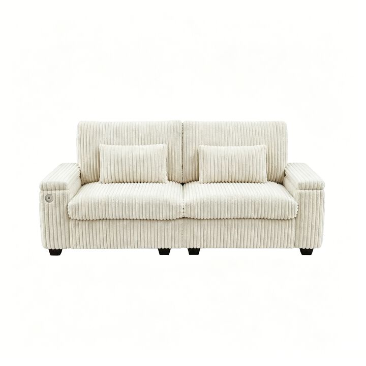 Vipbear 91" Corduroy 2-Seater Loveseat Sofa with Flip-Up Storage Armrests, USB & Type-C Charging