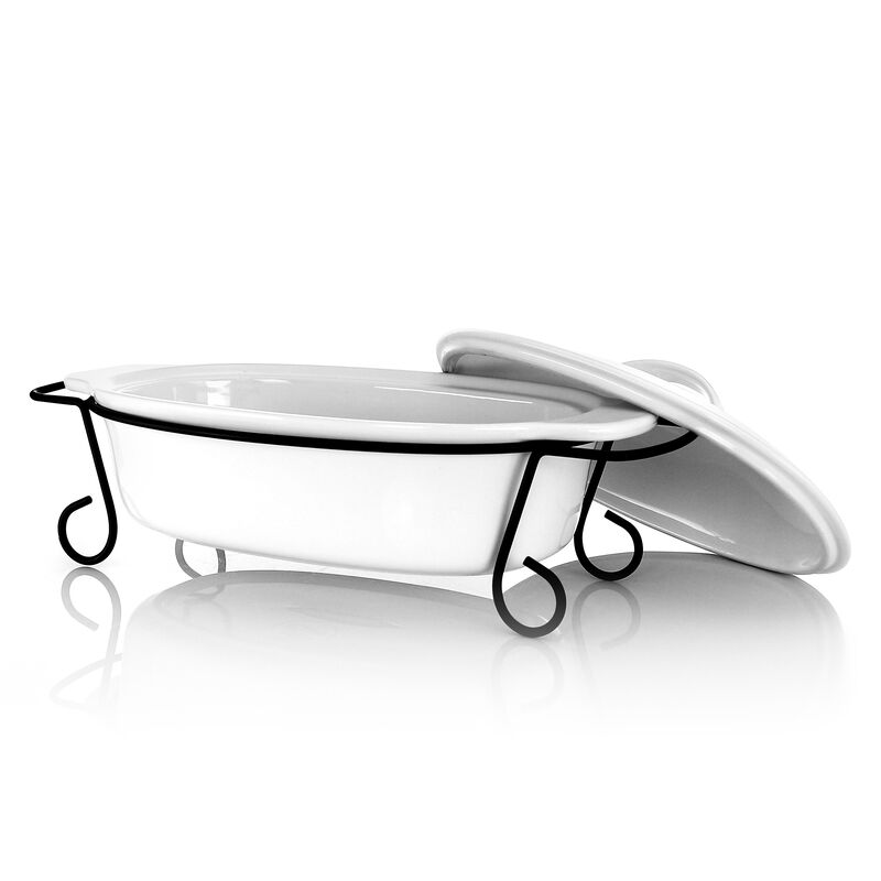 Gibson Elite Gracious Dining 2 Piece Oval Stoneware Bakeware with Lid and Metal Rack