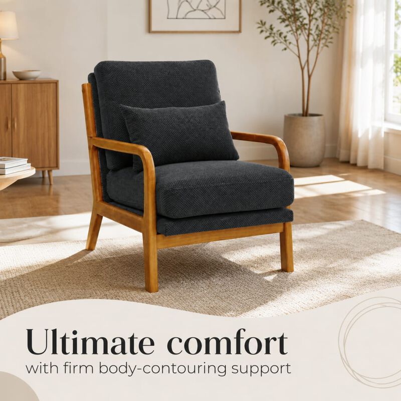 GOODSILO Mid-Century Modern Wooden Lounge Chair with Nubby Upholstery, High-Density Foam Cushion for Home and Office Use image number 4