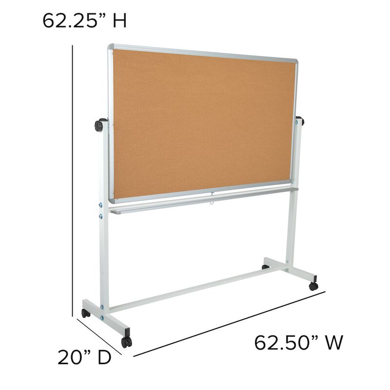 Flash Furniture 62.5"W x 62.25"H Reversible Mobile Board and White Board with Pen Tray image number 2